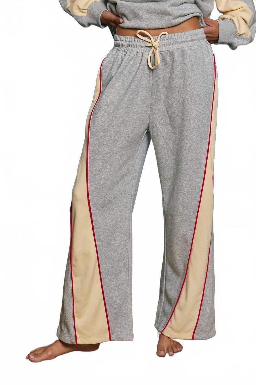 NEW BUCKETLIST piping details color-block wide-leg sweat pants in heather grey